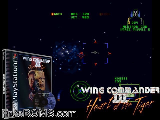Wing Commander III - Heart of the Tiger [Disc2of4] PSX game showing 3D box cover and gameplay screenshot